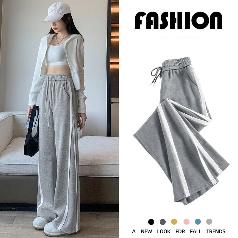 

Women Harajuku Striped Jogging Sweatpants Sports Pants Jogger High Waist Casual Loose Female Trousers Wide Leg Track Pants