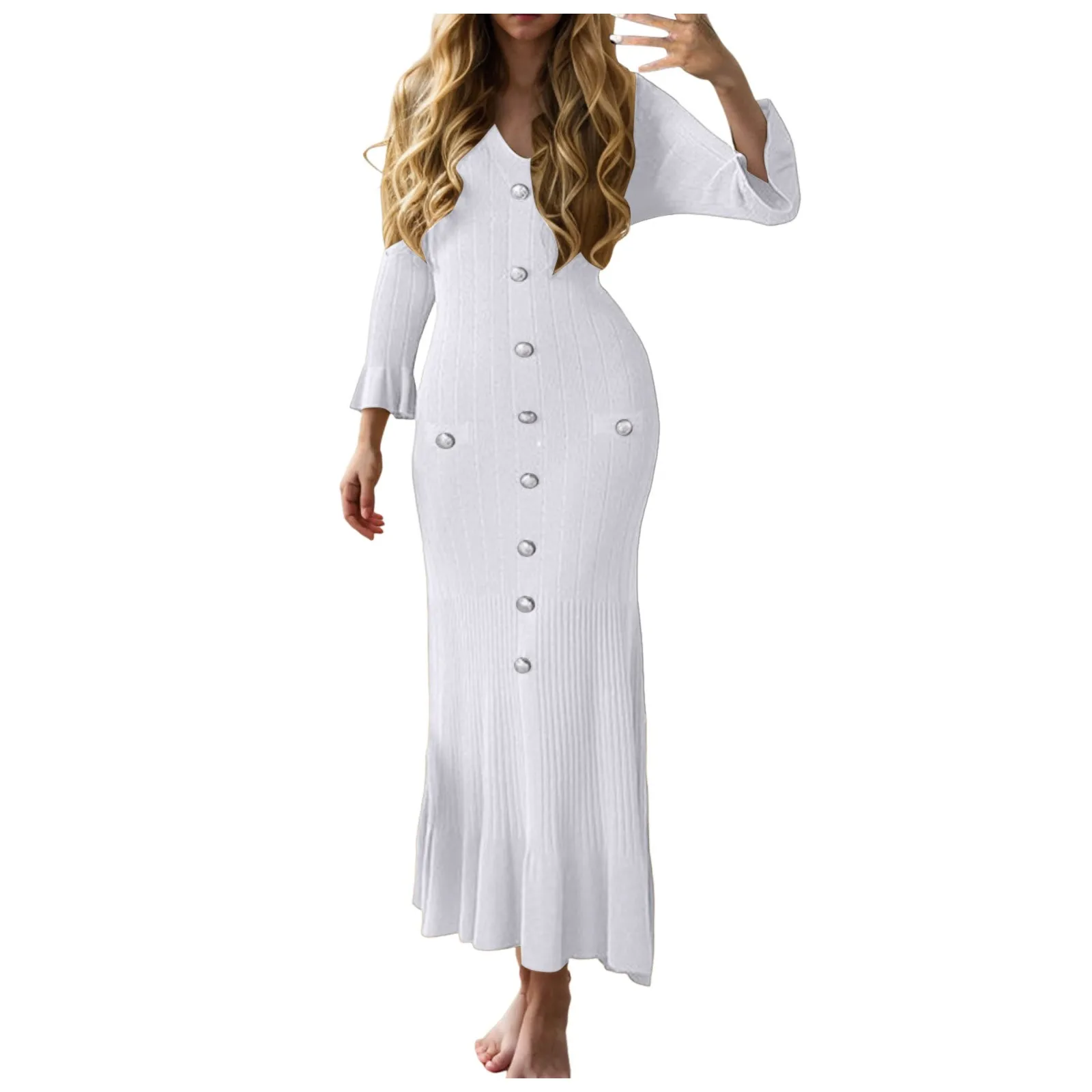 Женские зимние платья с оборками по подолу однобортное модное длинное платье