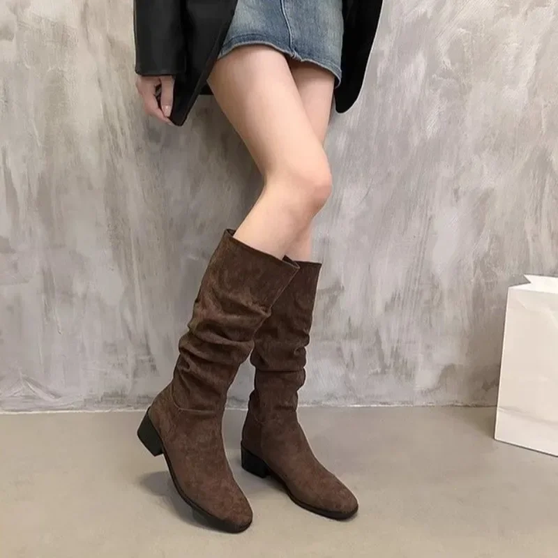 Женские полувысокие сапоги популярные ретро большие размеры теплые женские