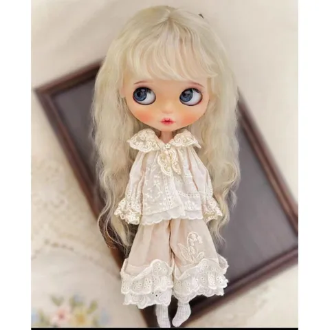 2024 2 шт. одежда blythe наряд куклы синий воротник Топ/кружевные брюки S1/6 30 см BJD аниме девушка (подходит для Pullip,Ob22/24/26, Licca)