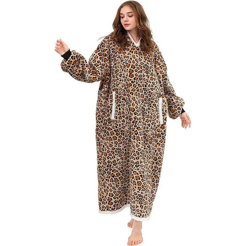 

Hoodie Print Unsex With Long Oversized Winter Blanket Blanket Sweatshirt Sleeves Super Giant Hoodies Flannel Pullover Leopard