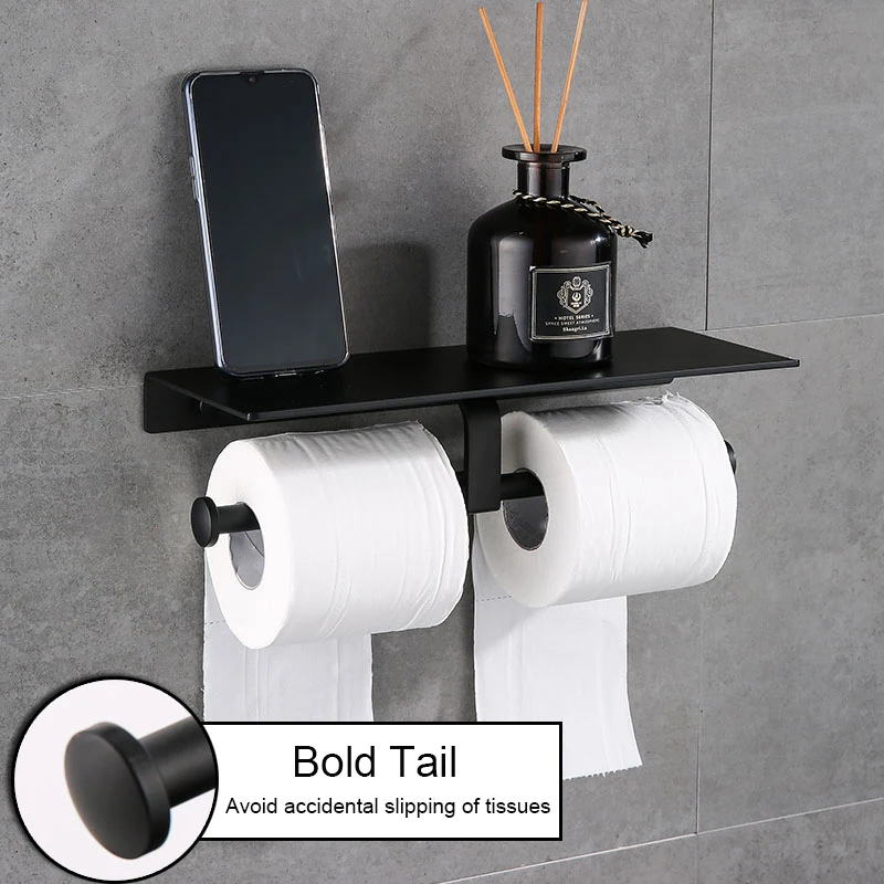 bathroom toilet paper holder mobile phone holder wall mounted black toilet paper holder aluminum punch free bathroom accessories free global shipping