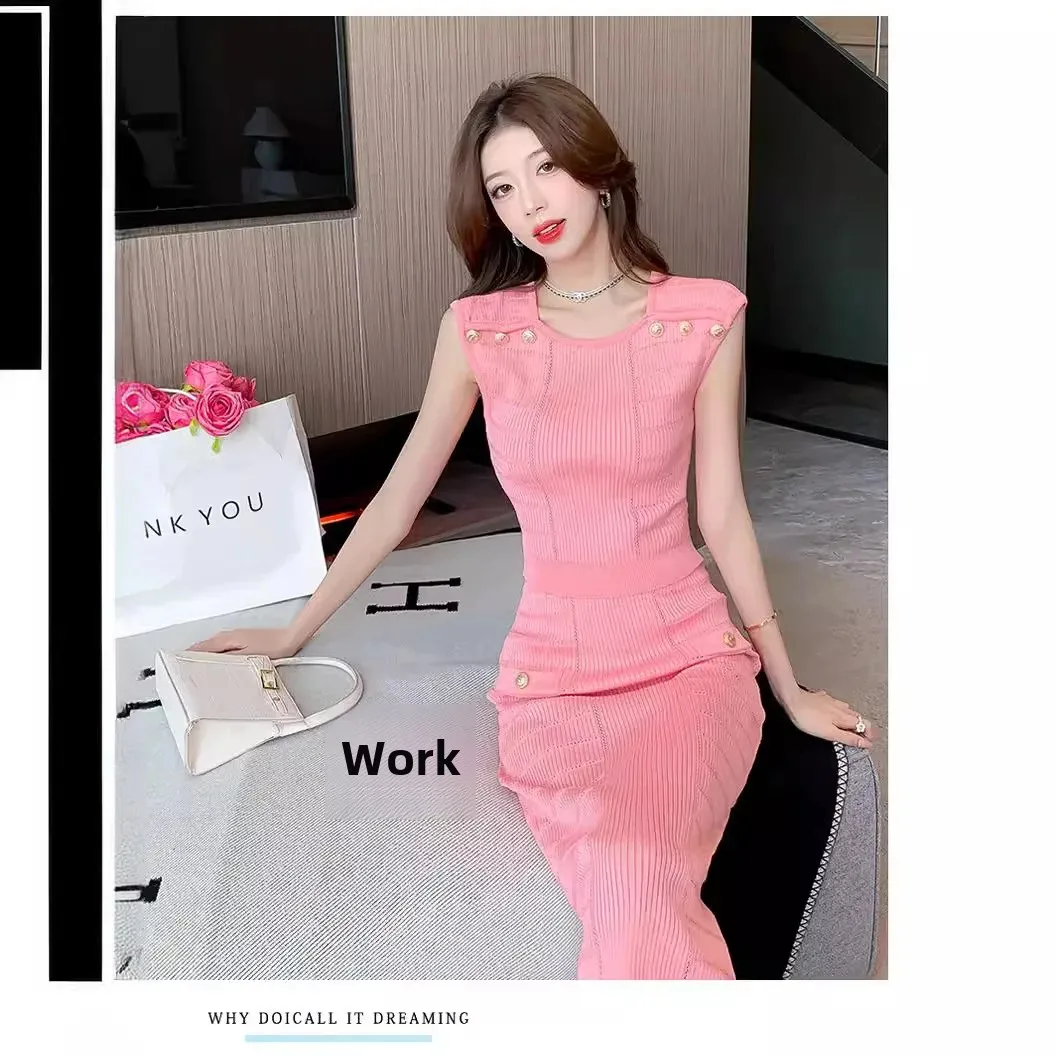 Модное сексуальное утягивающее трикотажное платье 2024 летнее новое поступление