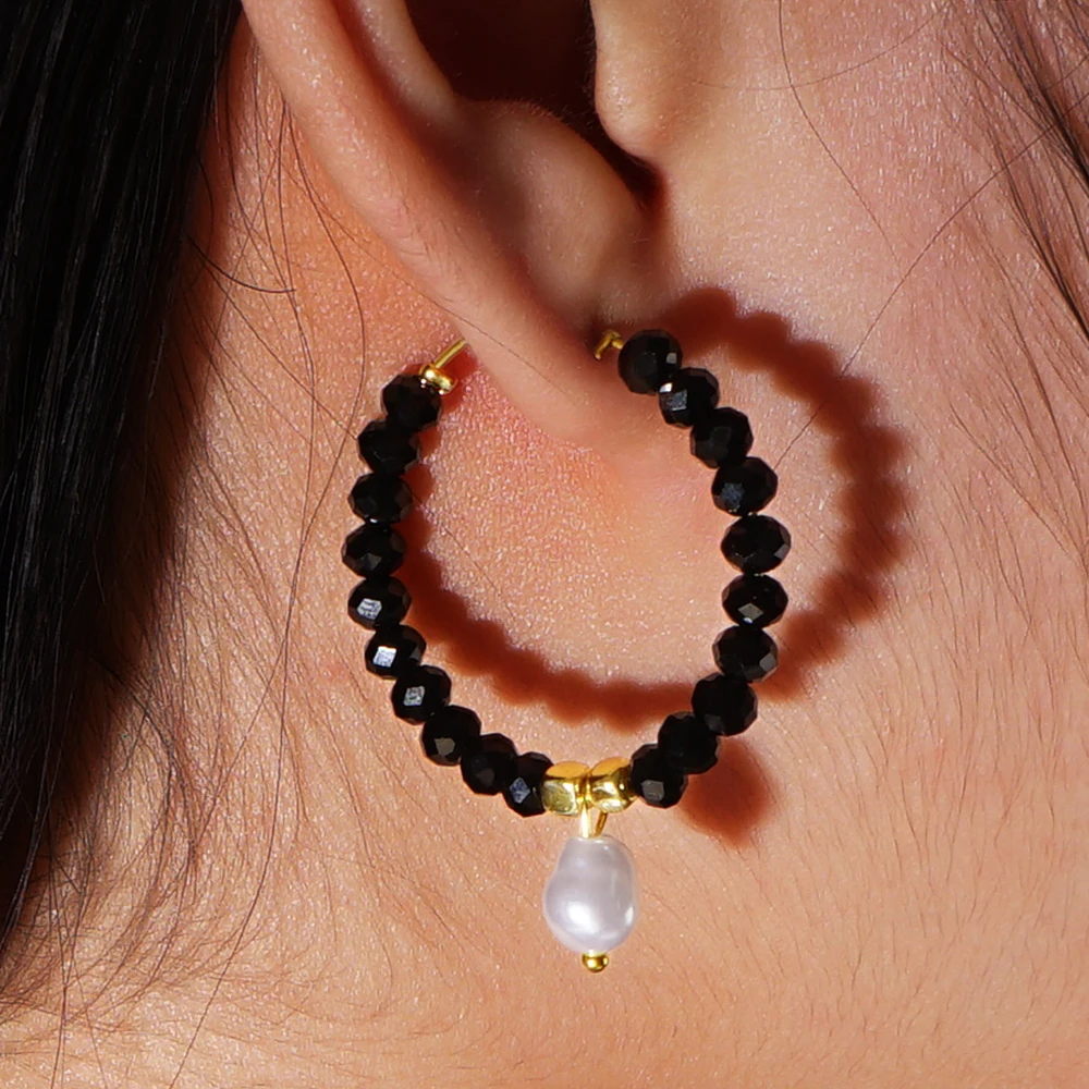 Женские серьги-кольца с искусственным жемчугом 1 пара