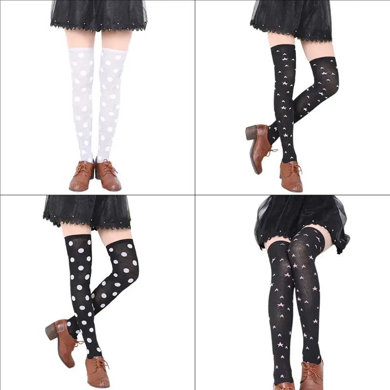 

Japanese Preppy Style Women Girl Over Knee Long Socks Polka Dot Star Print Stret 37JB