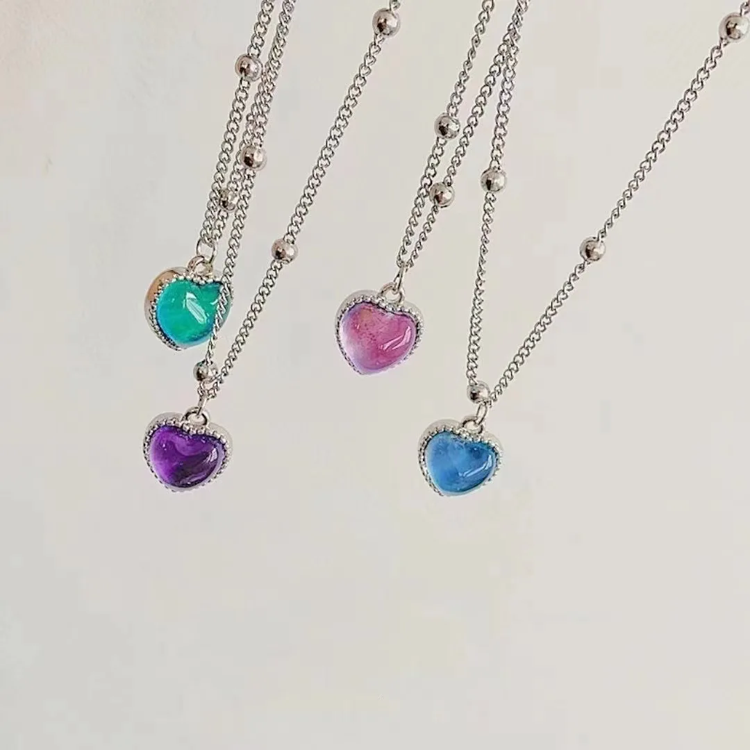 

Heart Necklace Creative Mood Necklace Color Change Emotion Feeling Temperature Control Pendant Necklace Chain Jewelry for Women