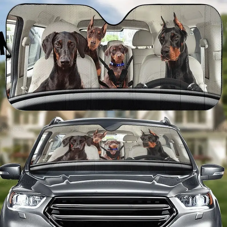 

Dobermann Dog Family Auto Car Sunshade, Dog Car Sun Shade, Dobermann Car Decoration, Dog Lover Gifts, Gift For Him LNG292111A27