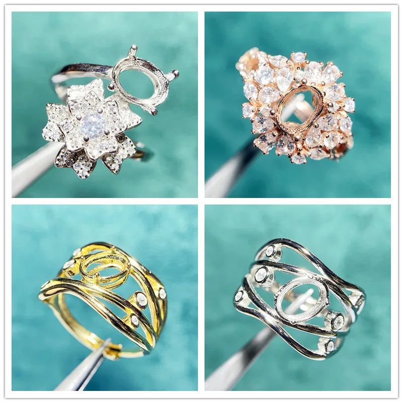 

MeiBaPJ 5*7 Gemstone Ring Setting DIY Empty Holders for Women Real 925 Sterling Silver Fine Charm Jewelry
