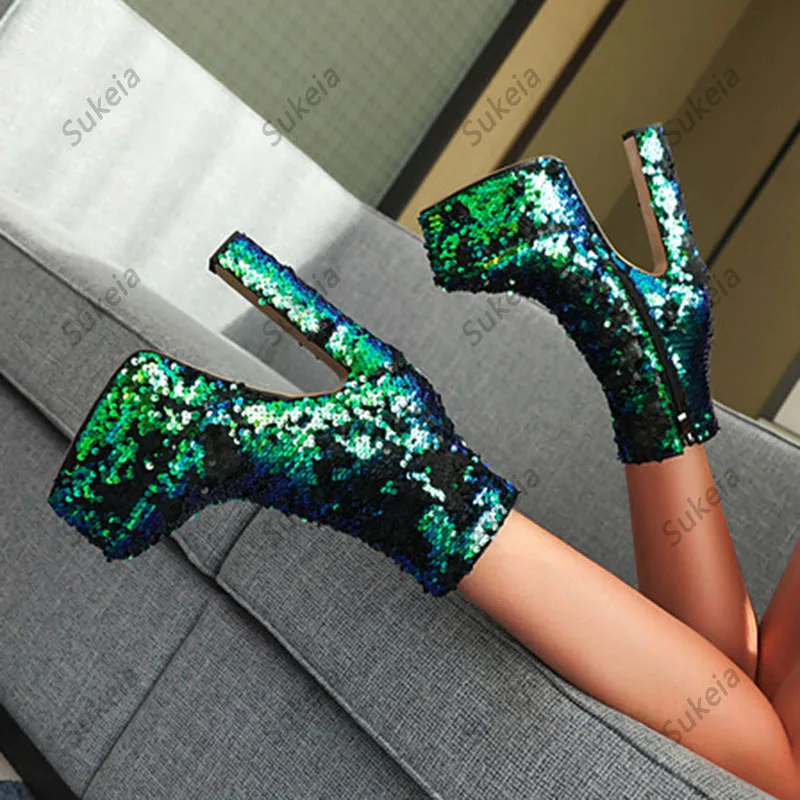 Sukeia популярные женские зимние ботильоны с острым носком на массивном каблуке