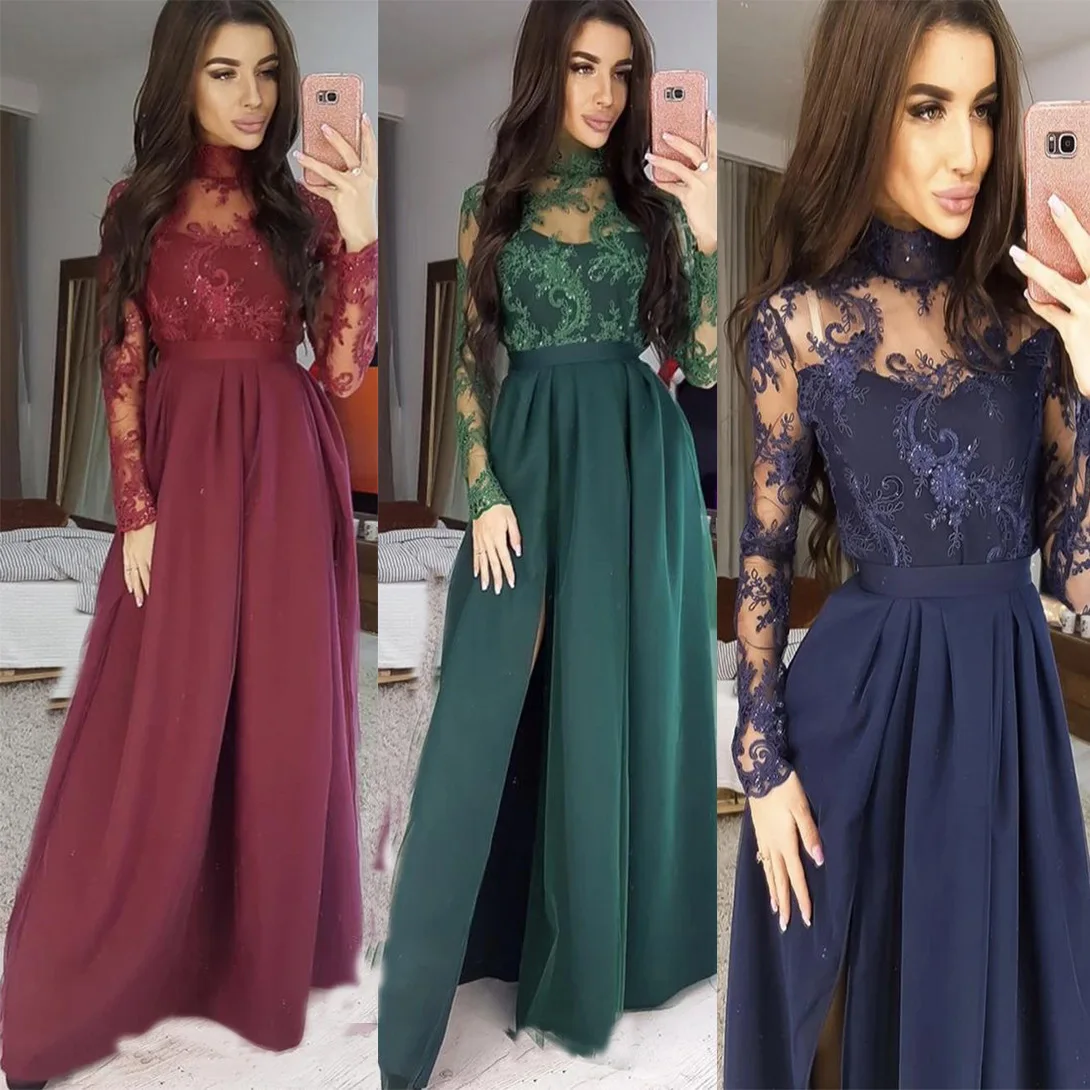 2021 Sequins Evening Dresses Long Sleeve Wedding Party Floor Length Robe De Soiree Vestidos De Noche Mother Of The Bride Dresses