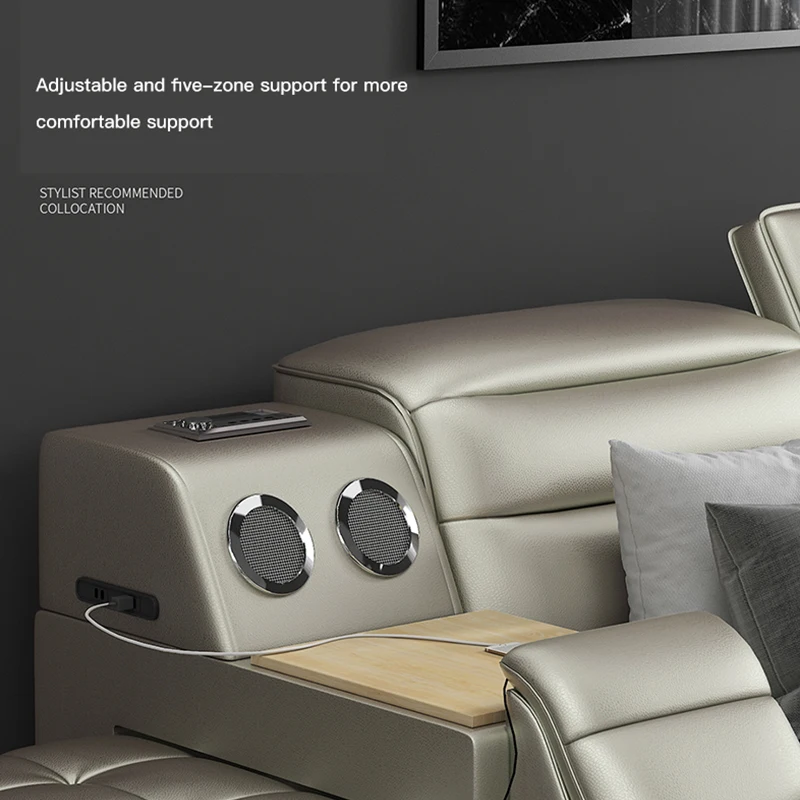 Leather Multifunctional Massage Bed Frame Modern Camas Smart Bed With Storage  Led Light Bluetooth Speaker Bedroom Furniture