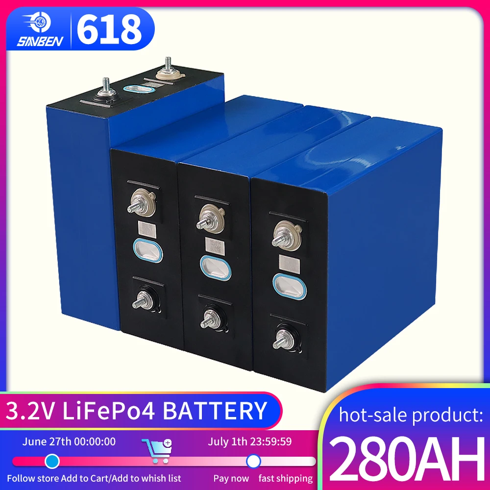 

Brand New Lifepo4 Battery 3.2V 280AH Deep Cycle Lithium Iron Phosphate Solar Cell for 12V 24V 48V Boat Golf Cart EV RV Forklift