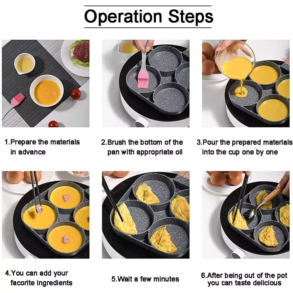 

2023 UPORS 4 Hole Frying Pan Non Stick Breakfast Burger Egg Pancake Maker Wooden Handle Medical Stone Four Hole Omelet Pan Pan