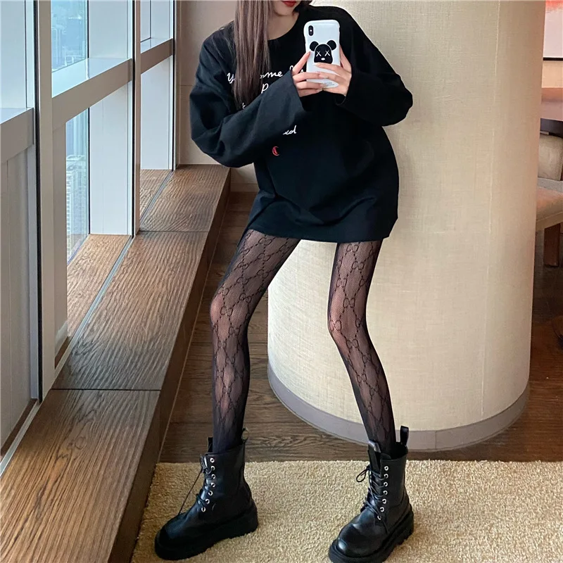 Женские пикантные чулки Роскошные брендовые черные колготки с принтом