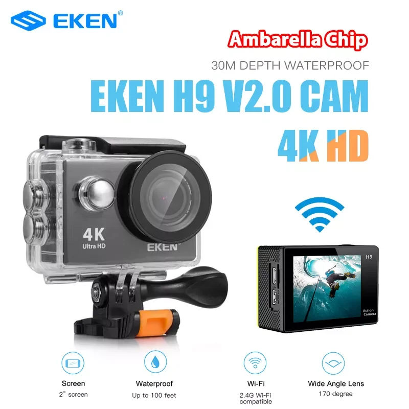 Оригинальная Экшн-камера Eken H9R / H9 Ultra HD 4K 30 м Подводная Водонепроницаемая экран 2 0