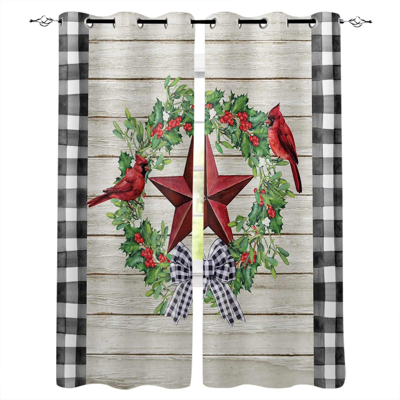 

Рождественские ягоды, Кардиналы, оконные занавески с текстурой древесины для гостиной, кухни, занавески для спальни, декоративные оконные п...
