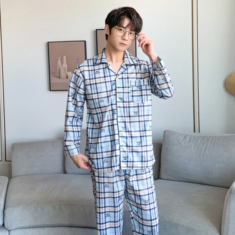 QUHENG 2022 Men's Cotton Pajamas Autumn Winter Sleepwear Women Man Sets 2 Pieces Casual Long Sleeve Trousers Lounge Pyjamas