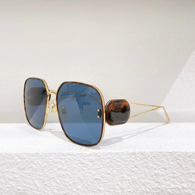 Gold-finish metal and brown tortoiseshell-effect acetate frame large square fashion style sunglasses men