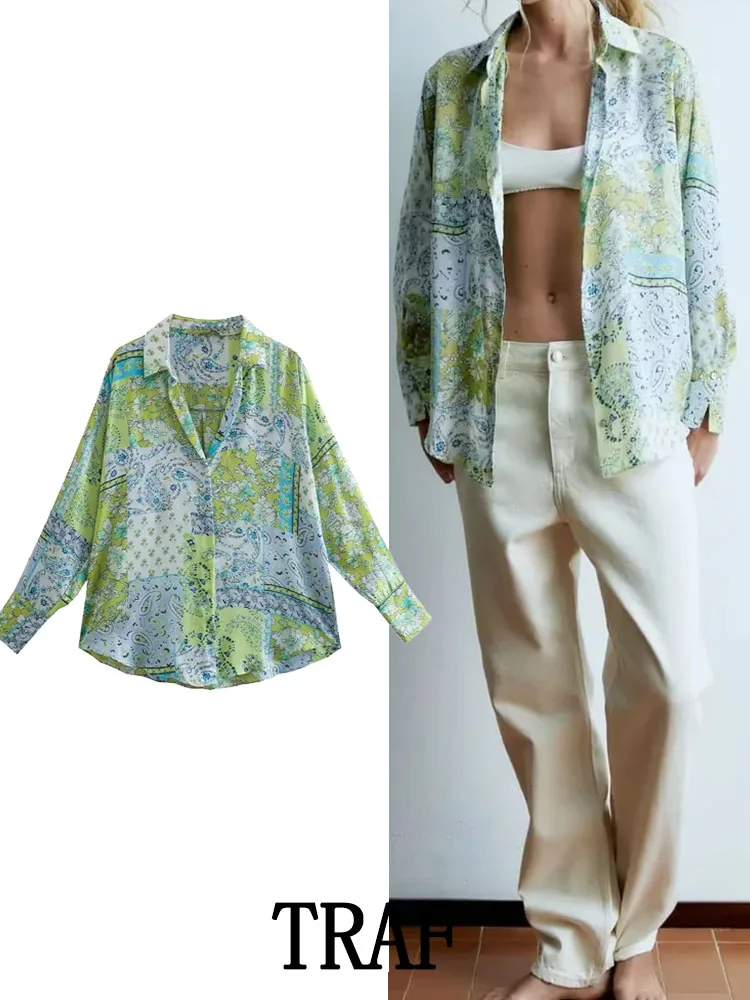 

Рубашка женская с цветочным принтом, на пуговицах, с длинным рукавом