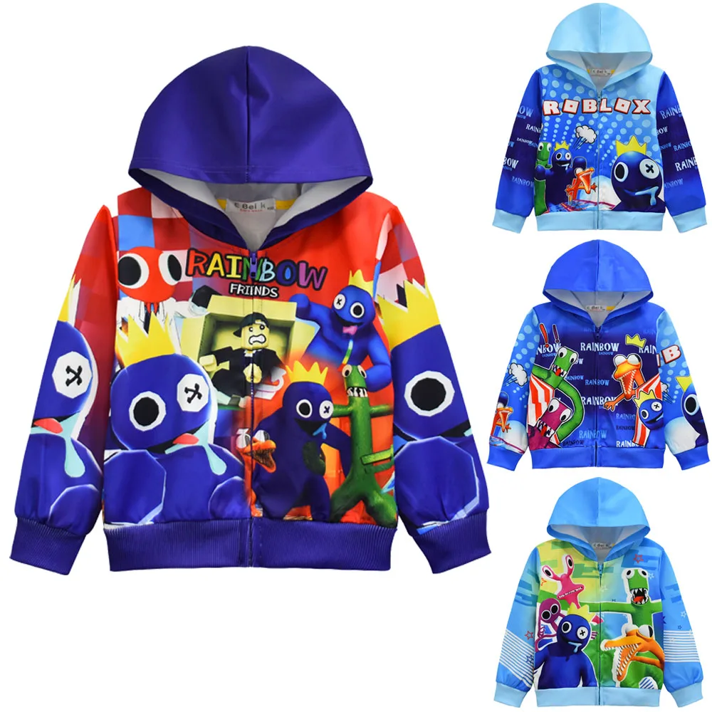 

Lovely Anime Rainbow Friends Clothes Kids Robloxing Blue Monster Jacket with Hooded Zipper Top Boys Sweatshirt Girls Casual Coat