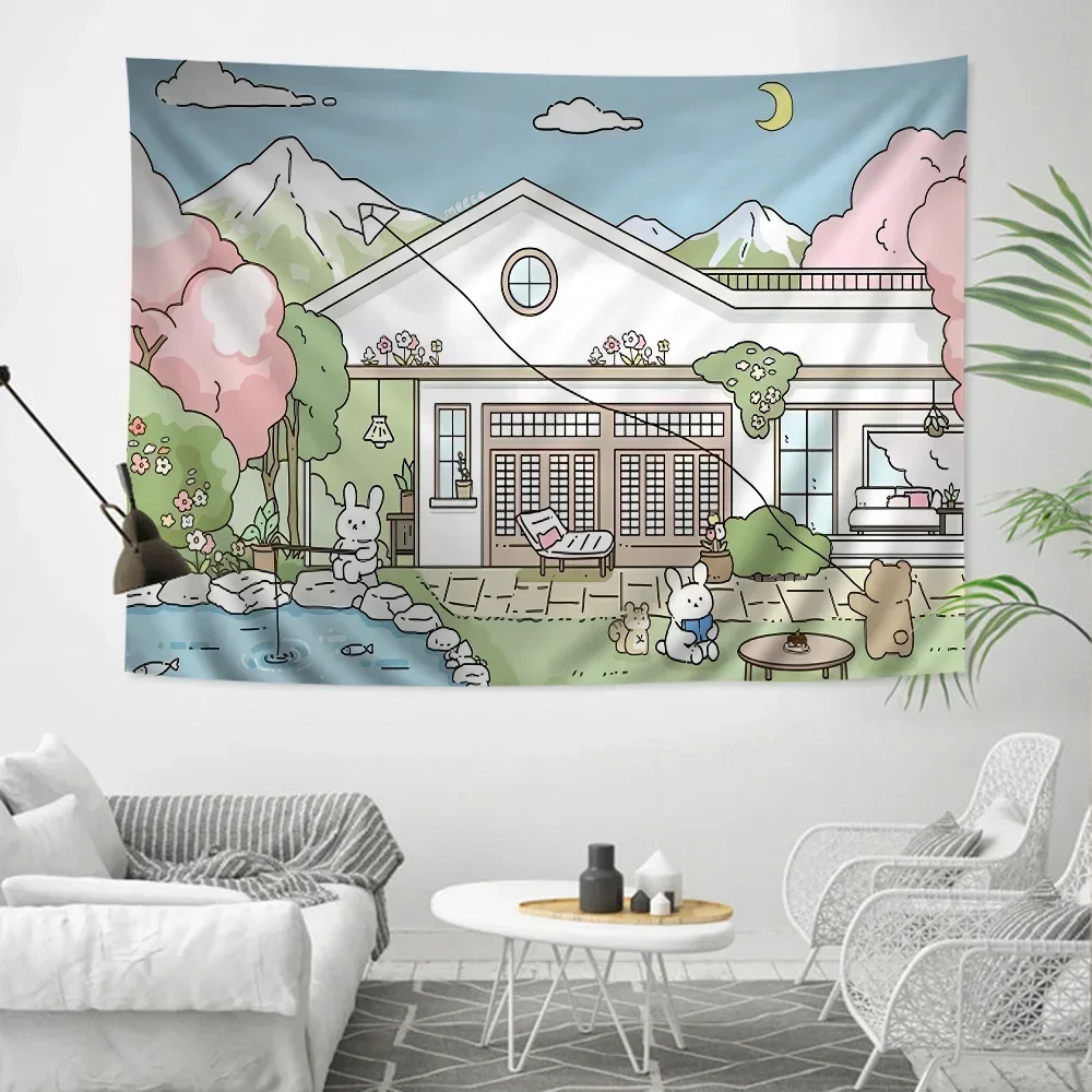 Милый Кавайный Гобелен С Зелеными Растениями Настенный Хипстерский Богемный