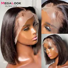 MEGALOOK-Peluca de cabello humano para mujer, postizo de encaje frontal 13x5x2 T, 4x4, cierre, corte Bob, 180 de densidad