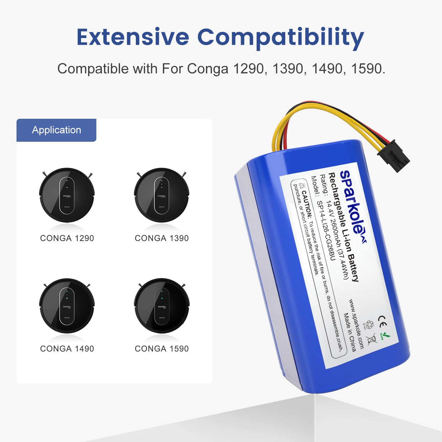 Najtaniej Sparkole 14.4V 2600mAh Akumulator Litowo-jonowy Do Cecotec Conga 1290 1390 1490 1590 Akumulator Do Robota Sprzątającego Gutrend Echo 520