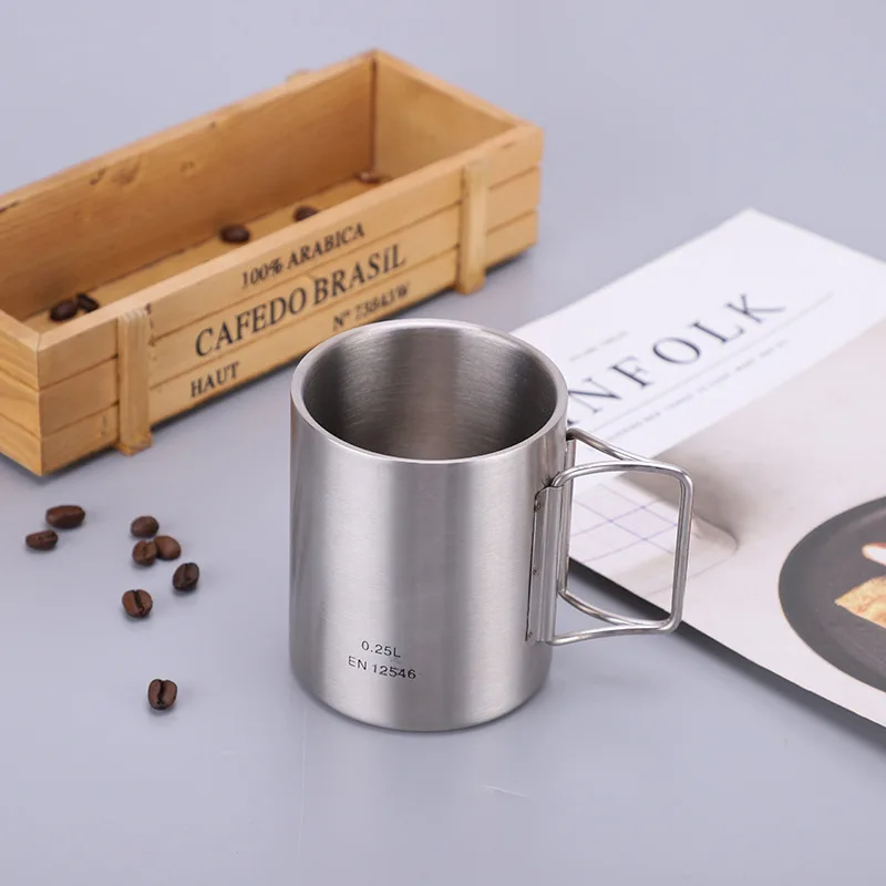 

Stainless steel folding water cup camping cup coffee mug mug European and American outdoor sports products coffee travel mug