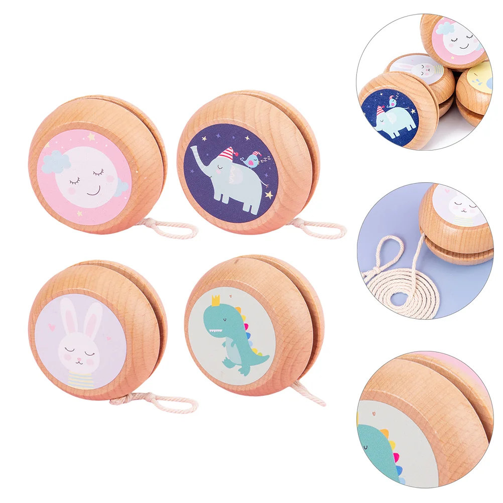 

4Pcs Durable Sturdy Prime Chic Cartoon Yo-yo Yo-yo Wooden Yo-yo