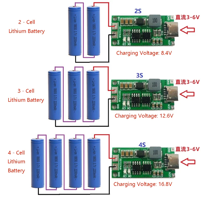 Плата зарядного устройства Type-C BMS 2S 3S 4S 1A 2A 4A для литиевых аккумуляторов 18650, модуль повышающего преобразователя USB-C для Li-Po полимерных аккумуляторов и повербанков (art.: 3920d951fdaa0) - 3920d951fdaa0
