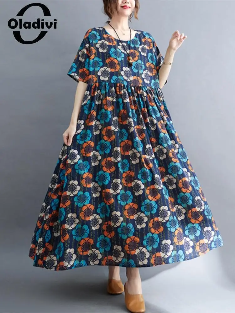Oladivi Муслима-абайя Юба, женский халат большого размера и Юба 2022, летнее модное повседневное свободное платье с принтом, длинное платье больш...