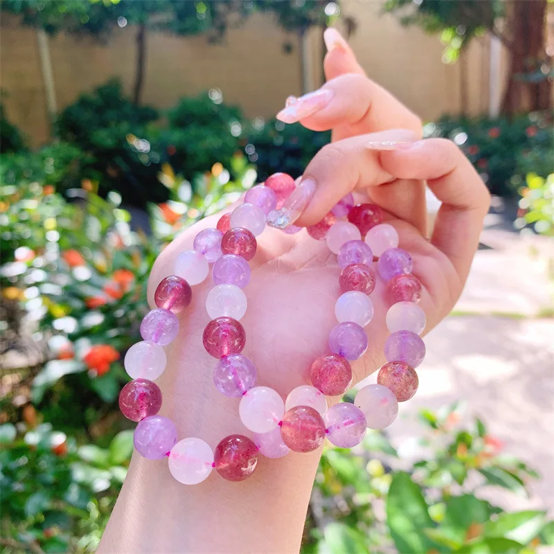 

High Quality Natural Colored Crystal Quartz Beads Bracelet For Women Charm Elastic Bangles Handmade Energy Jewelry Gift