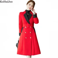 kohuijoo trench coat women autumn 2022 korean elegant formal slim double breasted long windbreaker with belt outerwear ladies