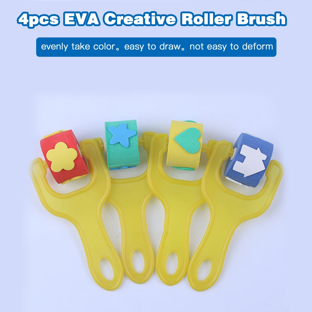 

4pcs Creative EVA Graffiti Roller Brush Children's Toys DIY Painting Pattern Sponge Seal Early Education Beginner Art Tools Set
