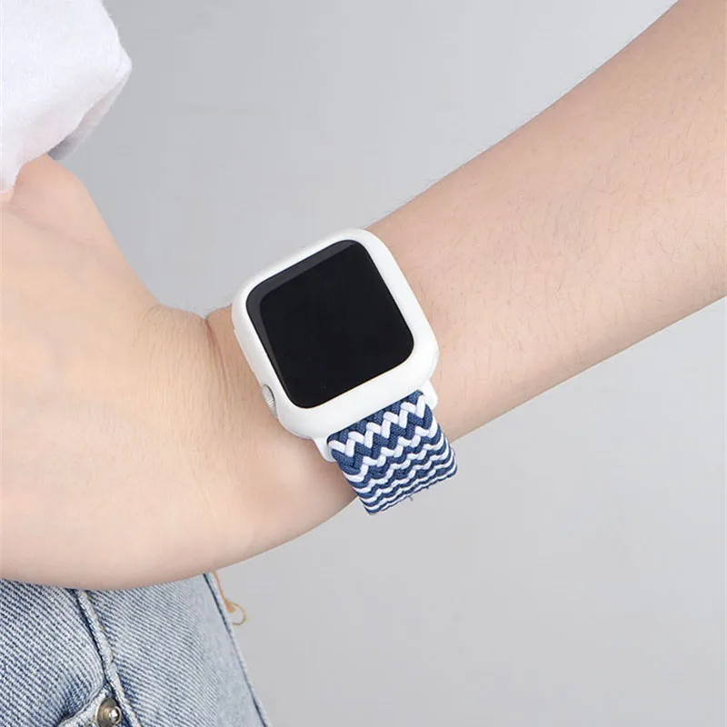 

Ремешок нейлоновый для Apple Watch Band, регулируемый браслет для iWatch Series 7 SE 6 5 4 3 2 1, 45 мм 44 мм 42 мм 40 мм 41 мм 38 мм