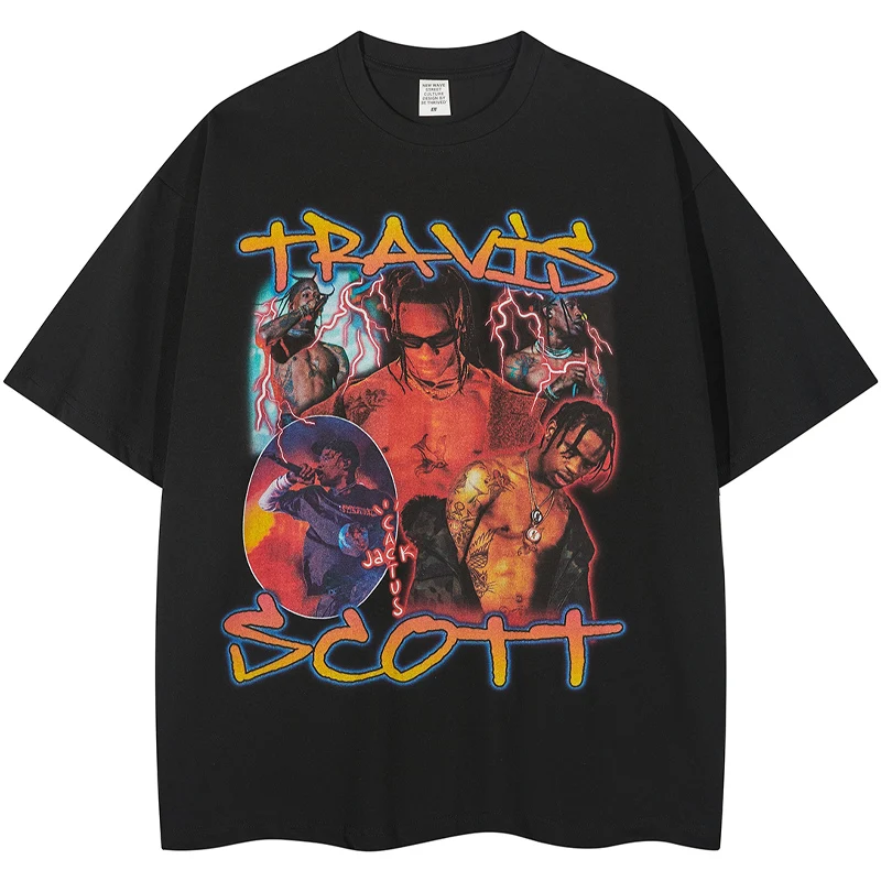 

Oversized T-shirt Cotton Retro Tee Hip-Hop Rock Print Graphic T Shirts Men Streetwear Tops Summer Harajuku Vintage Male Clothing