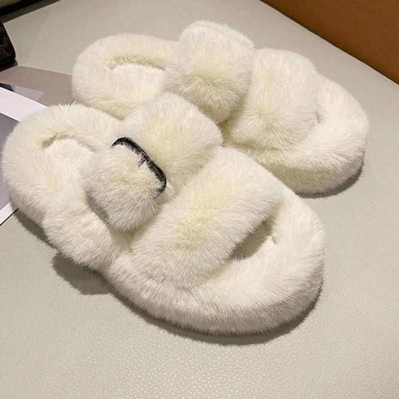 

2022 Winter Fashion Wool Warm Slippers Soft Comfort Flat Fur Shoes For Women Indoor Slip On Loafers Mules Flip Flops Shoes