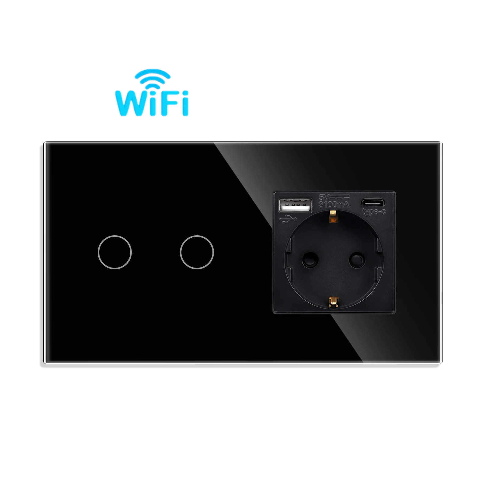 

Bingoelec Tuya Smart Touch Switches Plus EU USB-розетка Type-c 2-полосный лестничный переключатель