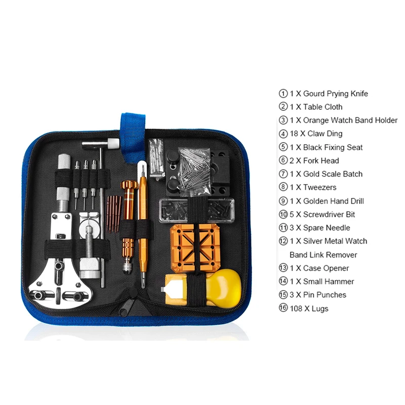 159pcs Watch Clock Repair Tool Kit Watchmaker Link Pin Remover Case Opener Spring Bar Repair Set Disassemble Battery Replacement