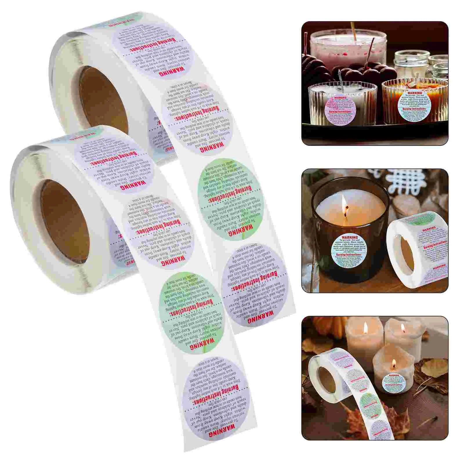 

2 Rolls Warning Sticker Glass Jars Wax Melting Safety Label Glass Decals Coated Paper Adhesive Jar