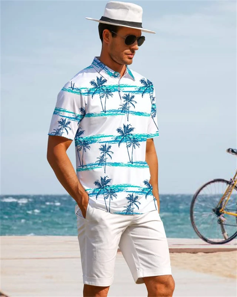 Мужская гавайская рубашка-поло Повседневная модная с 3D-принтом кокосового