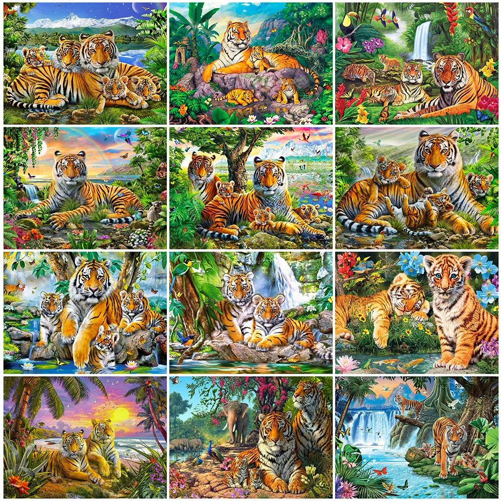 

5D DIY Diamond Painting Tiger Picture Rhinestone Diamond Mosaic Animal Cross Stitch Embroidery River Decor Home Handmade Gift