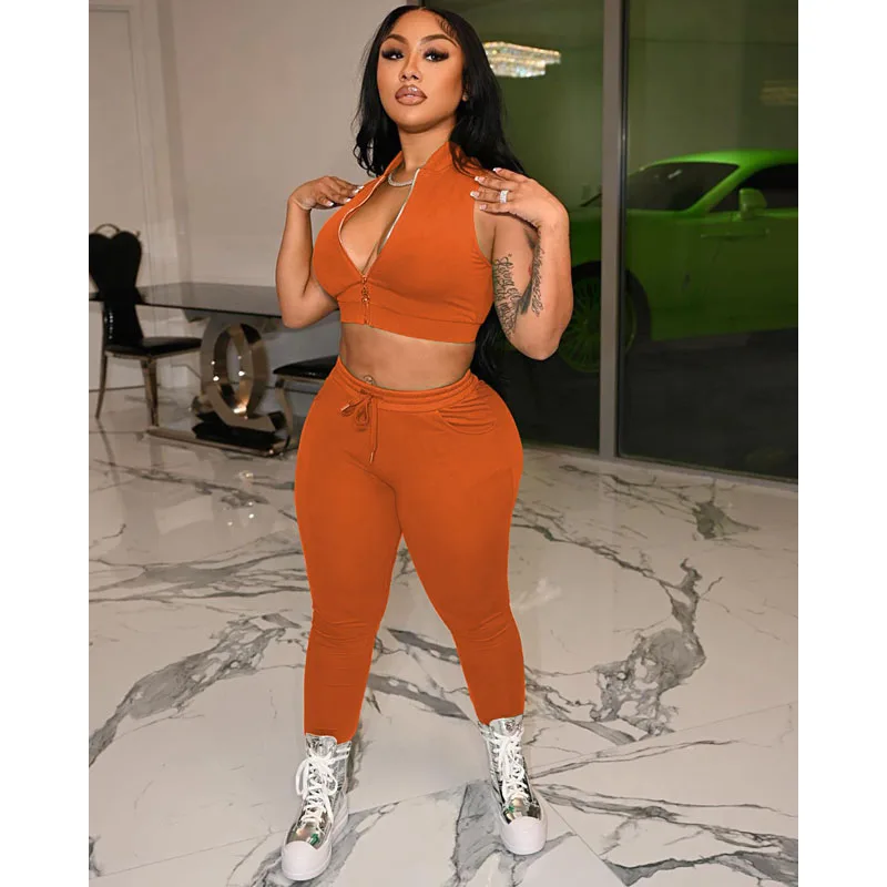 

Женский сексуальный комплект из двух предметов, бейсбольная форма, майка на молнии + штаны, комплекты одежды для фитнеса, клуба, уличная одеж...