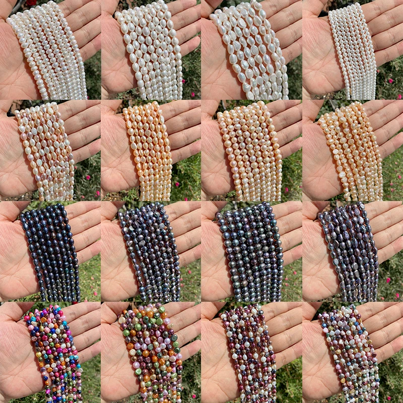 

100% Natural Freshwater Pearl Beads Baroque Rice Punch Loose Spacer Pearls Bead For Jewelry Making DIY Fine Necklace Bracelet 7"