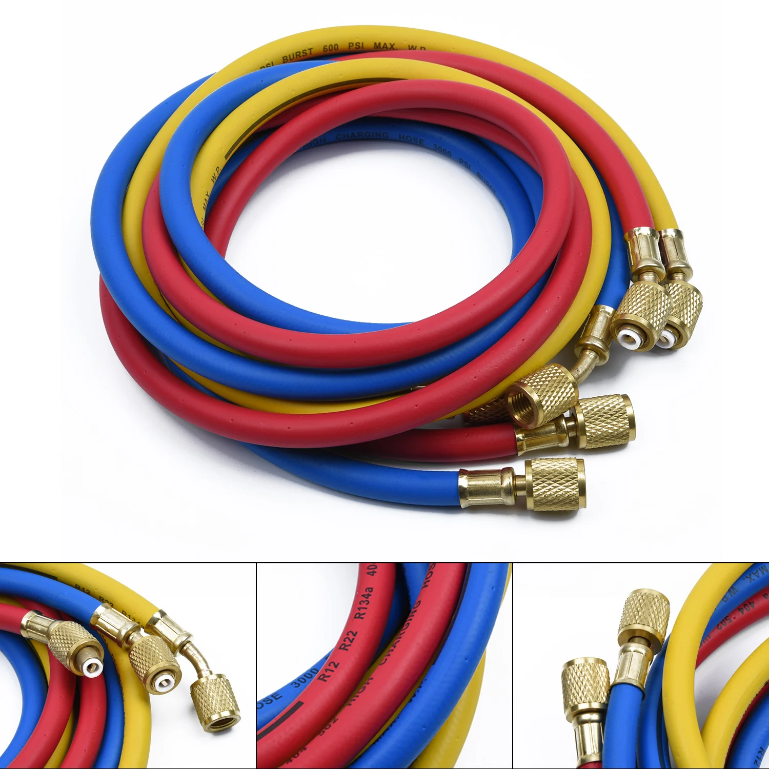 

R134a R22 R404 502 Air Conditioner Manifold Gauge Set 5FT Hose AC Refrigeration Charging Hoses 1/4" SAE Female 1.5M 600 PSI