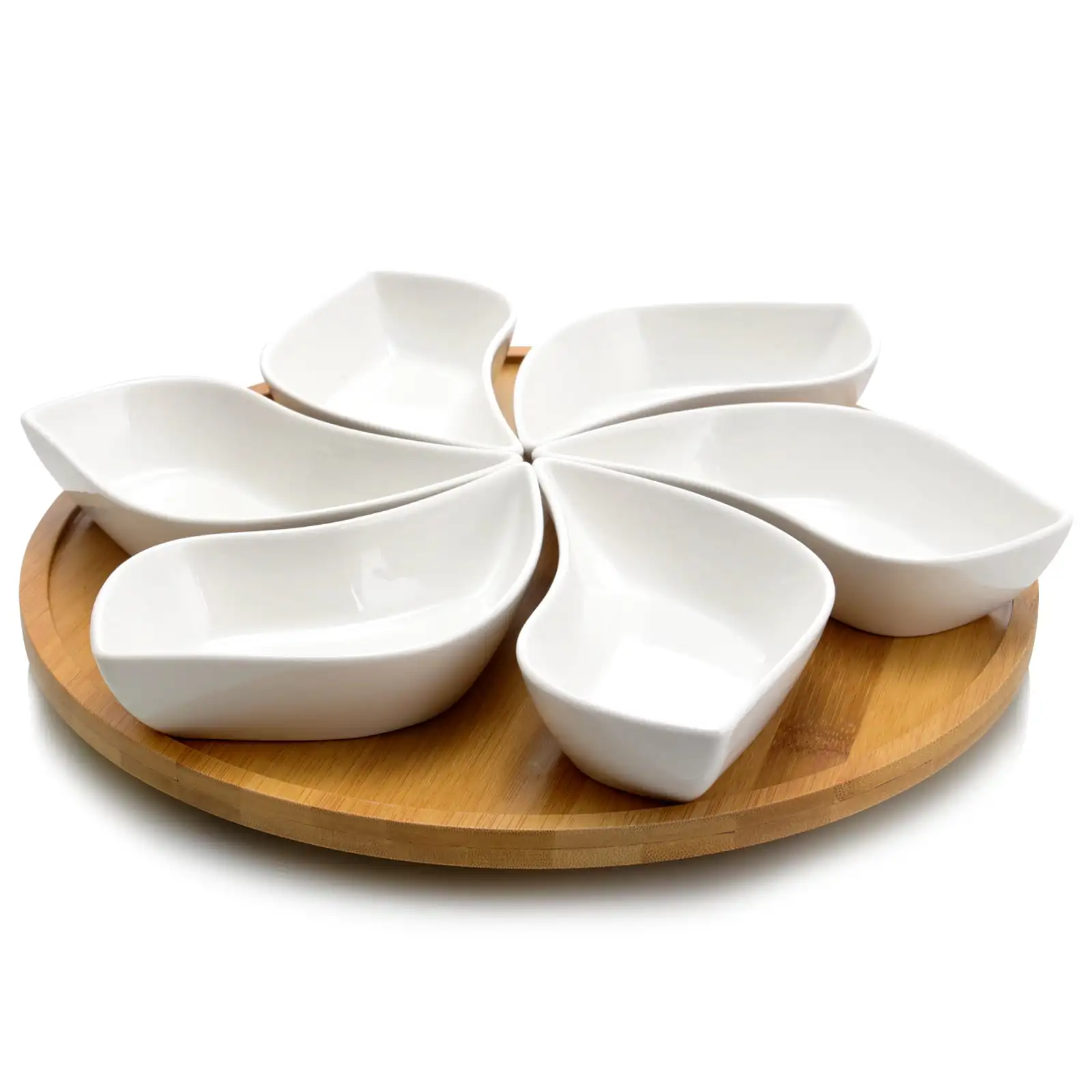 

Modern 13.5 inch 7 Piece Lazy Susan Appetizer and Condiment Server Set