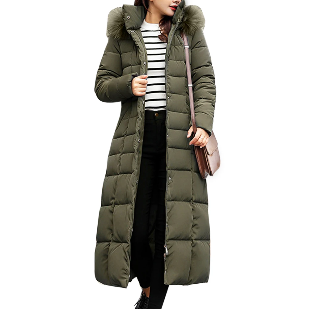 Ladies Casual Long Coat Parker Winter Women's Fashion Solid Color Zipper Pocket Pure Cotton Thick Warm Hooded Maxi Coat Jackett