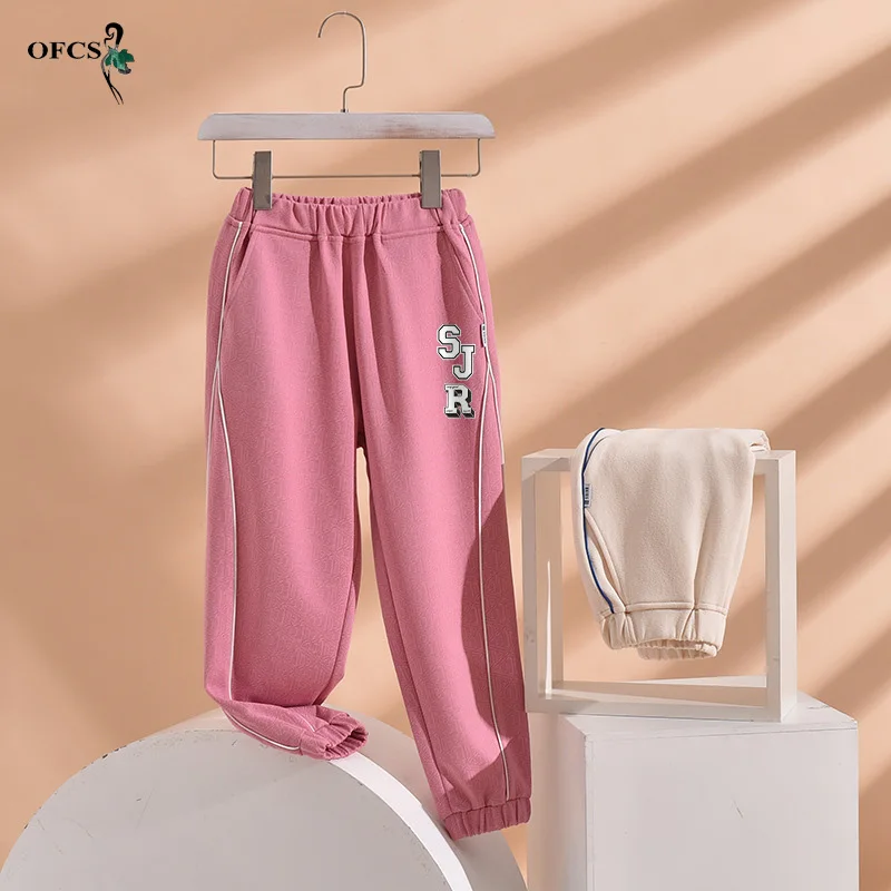 

New Selling Children Trousers For Boy Girls Cotton Linen Casual Harem Pants Elastic Waist Letter Soft Autumn Ankle-Length Pants