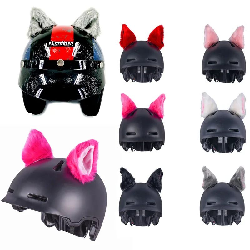 

Мотоциклетный шлем с милыми плюшевыми кошачьими ушками, автомобильный шлем для мотокросса на все лицо, аксессуары для декорирования, стике...