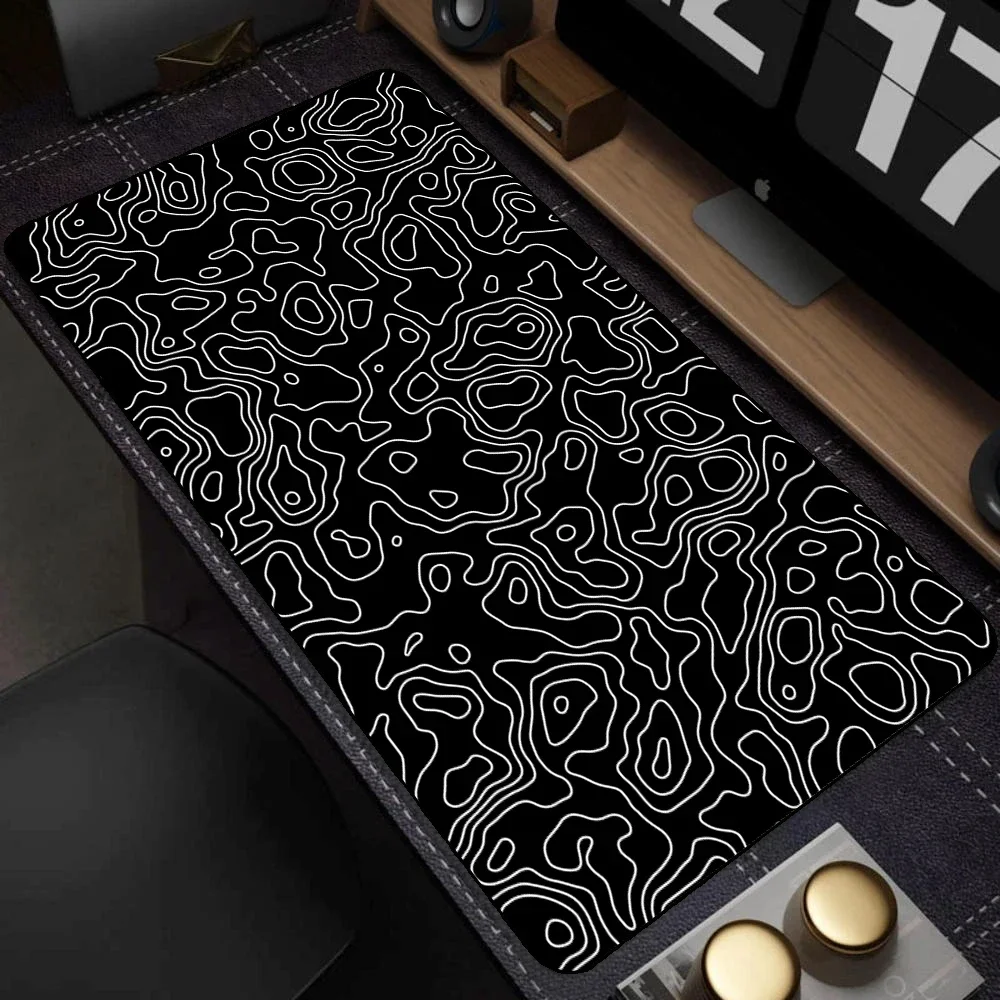 Topographic map black and white lines Mouse pad 1000x500MM desk mat Desktop accessories gaming keyboard carpet Office gamers